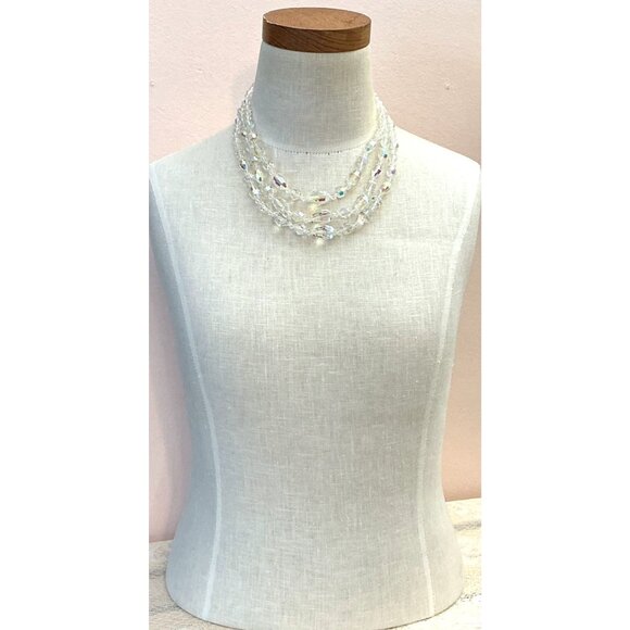 Vintage Multi-Strand Aurora Borealis Crystal Beaded Necklace With Adjustable Cla - Picture 5 of 7